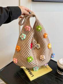 Túi tote bằng rơm kiểu dáng thường ngày mùa hè, túi xách đeo vai cỡ lớn dành cho nữ, túi mua sắm. - Màu Khaki - Xem 3