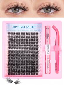 168 件 C 卷睫毛簇套装蓬松睫毛延长套装浓密簇状睫毛延长套装带粘合和密封睫毛涂抹器混合款式单根睫毛套装