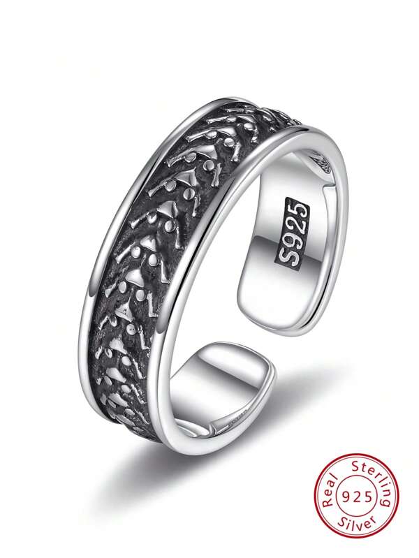 1pc S925 Sterling Silver Dragon Skeleton Wide Bone Finger Ring, 4.78g