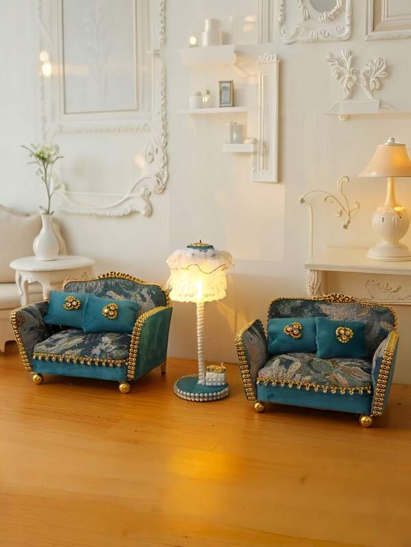 1:12 Mini Furniture, Mini Model Sofa With Pillow, Decorative Home, DIY Decorative Small Sofa, It Can Be Used In Conjunction With To Build Miniature Scene Shooting,Wonderful Cabin Decoration, Small Sofa Set Model Set, Birthday Gift, Family Decoration, Atmosphere Decoration, Holiday Supplies,Birthday Gifts, Party, Halloween, Carnival Decorations