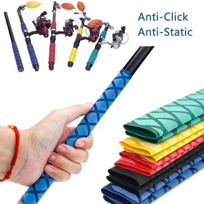 1pc-Fishing Rod Handle Cover Anti Slip Heat Shrink Flower Diamond Fish Scale Pattern Tube Cover Handle Insulation Sleeve Anti Slip Handle Pattern Tube Badminton Racket Color Fishing Rod Handle Cover Heat Shrink Tube Various Equipment, Daily Necessities Handle