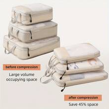 Travel Accessories Must Have - 3 Set Compression Packing Cubes For Travel, Travel Bags Luggage Organizers - Made Of Polyester, Hand Wash - Beige Color - View 1