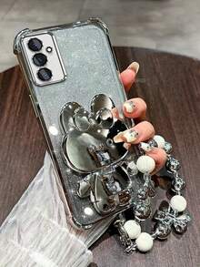 1 Stück KT Kaninchen Spiegelhalter + Armband mit Perlen und Schleife, 2-in-1 Handyhülle mit hohen Rändern, Glitzer Design für P30, Nova 11, kompatibel mit Honor Magic7, kompatibel mit Redmi Note 14 Pro+ 5G, kompatibel mit Galaxy S25 Ultra, kompatibel mit Infinix Smart 8/kompatibel mit Infinix Hot 40i/Spark 20/Spark 20C/Spark Go 2024, kompatibel mit Moto G54 wasserdicht stoßfest kratzfest - Pink - Übersicht 2