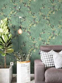 1 Roll Of Vintage Flowers, Plum Blossom Branches, Olive Green, Suitable For Home Decoration, Kitchen Cabinets, Tables And Chairs, Room Backgrounds, Home Renovation, DIY, Waterproof, Stain Resistant, Easy To Clean, Self-Adhesive, Peel And Paste Wallpaper, Wall Stickers, Wallpaper Wall Stickers. - Multicolor - View 7