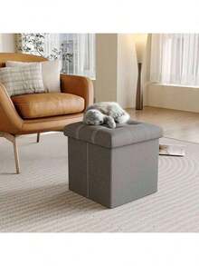 Free Shipping15 Inches Storage Ottoman Cube Set Of 2, Foldable Storage Boxes Footrest Step Stool, Padded Seat For Dorm Ving Room, Support 300lbs, Ne Fabric Grey Dgds