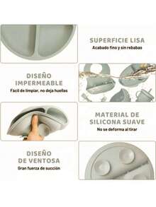 Set 6 pcs Kit Para Comida Para Bebés Babero Cuenco De Silicona Cubiertos - Gris - Ver 3
