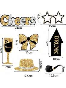 30 件黑色和金色婚礼摄影道具 - 优雅的 Ins 风格生日派对装饰品，采用纸质材料拍摄装饰品，无羽毛 - 彩色 - 查看 3