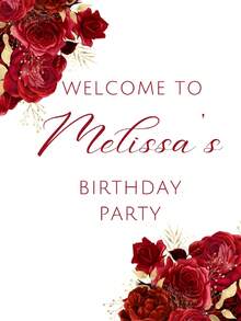 1pc 2025 Personalized Editable Red And Gold Flower Birthday Welcome Sign Customized (50*70cm), Red And Gold Rose Birthday Welcome Sign, Personalized Flower Birthday Party Welcome Poster, Birthday Welcome Poster Welcome Sign, Customized Birthday Party Poster, Personalized Outdoor Wedding Banner, Unplugged Wedding Welcome Sign, Multiple Sizes To Choose From - Multicolor 1 - View 2