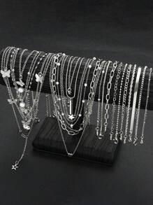 25 件/14 件/11 件简约仿珍珠扭链心形蝴蝶月亮星星项链手链套装，适合女士，适合约会、度假和日常搭配，送礼 - 銀色 - 查看 13