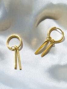 1 对时尚摩托车风格男士不锈钢长流苏耳环 - 金色 - 查看 9