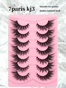 7 perechi de gene false KJ3 roz, tip ochi de pisică - Gene false ultra-subțiri, 0,07 mm, moi și ușoare, reutilizabile pentru începători, lungimi multiple 6-18 mm, cu ondulare C/D, aspect natural pentru purtare zilnică, petreceri, Halloween, festivaluri de muzică, machiaj festiv al ochilor, gene ochi de pisică, gene cu ondulare ușoară