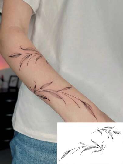 1pc Washable Temporary Tattoo Sheet, PVC, Green Leaf Vine Floral Pattern, Waterproof Sweatproof, Suitable For Fashionable People