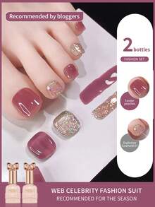 annies 10毫升夏季热销闪亮脚趾甲油亮片凝胶 2025新款冰啫喱裸色指甲油凝胶 2支装 女孩礼物美甲 - 彩色 - 查看 2