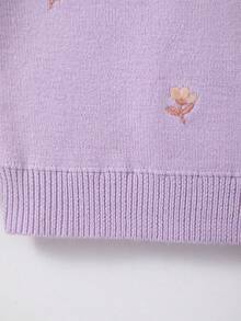 Baby Girl Floral Embroidery Knit Cardigan - Purple - View 5