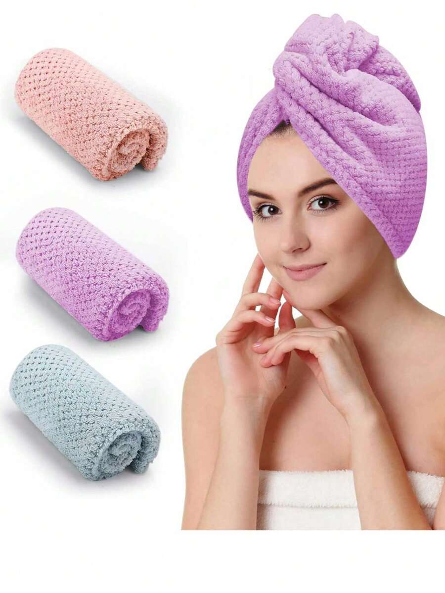 3 件装超细纤维毛巾，女士湿发发巾，速干发巾，防毛躁卷发头巾，返校、旅行度假必备，女士发饰