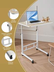 Laptop Table With Wheels And Adjustable Height/60x40x90cm - Beige - View 3