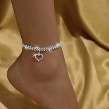 1pc Silver Rhombus Chain & Heart Pendant Anklet