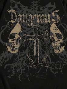 Men's Dark Skull And Cross Gothic T-Shirt 100% Cotton - 黑色 - 查看 3