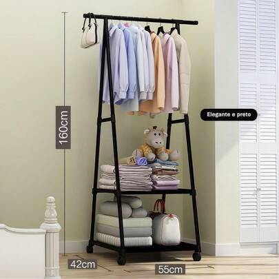 Arara De Roupas Com Rodinha Prateleira Cabideiro De Chão Para Loja Casa Quarto