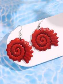 1 对时尚、百搭、创意、独特、活泼、有趣、闪亮的波西米亚风格红色贝壳亚克力吊坠耳环，适合女士佩戴，适合夏季海滩派对、通勤、度假