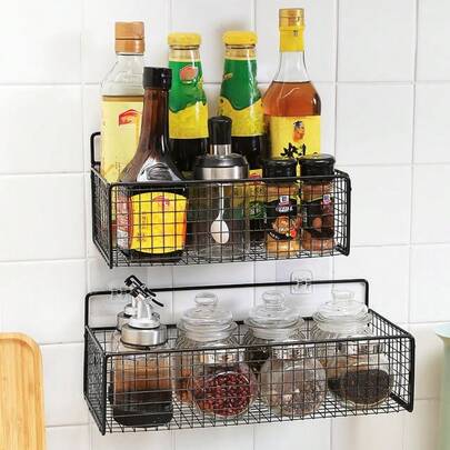 1/3 Giá để đồ treo tường tiết kiệm không gian - Không cần khoan, Thiết kế rỗng, Kim loại ít gây dị ứng, Thích hợp để sắp xếp phòng tắm và nhà bếp, Tuyệt vời để đựng dầu gội, xà phòng và các vật dụng thiết yếu, Phòng tắm gọn gàng và lưu trữ