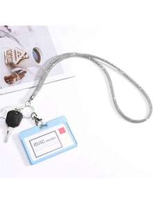 1 件水钻颈绳，可挂身份证和钥匙，31.5 英寸（约 80 厘米）闪亮颈带，带金属扣和钥匙圈，水晶挂绳，适用于办公室、白色、学校用品、返校