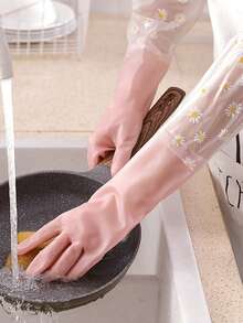1 双随机颜色长款家用橡胶手套，女士洗碗手套，防滑清洁手套