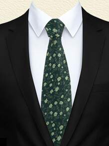 ZLQ&GOU 1pc Green Floral Jacquard Silk Tie For Men, 7.5cm Classic Patterned Wedding Holiday Accessory, Casual Wear And Holiday Gift Tie - Green - View 2