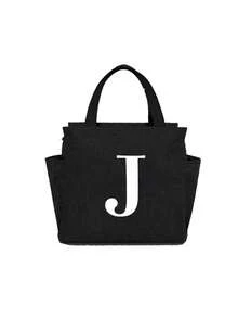 1pc Thermal Bag Double Pocket Lunch Box Bag Large Capacity Print Students Meals Insulated Cooler Bag, Portable Travel Picnic Bag,White Letter Decoration,Thermal Lunch Bag For Office School Lunch Bags Insulated Lunch Bag For Lunchbox Lunch Container For Work Office Holiday For Vacation For Men For Women For Camping School Lunch Box Multifunctional(A-Z) Bag For School School Accessories School Stuff Lunch Bag For Women - Black - View 25