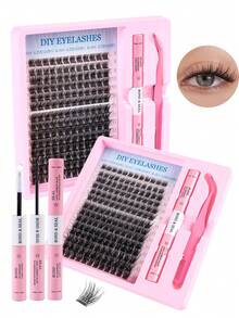 168 件 C 卷睫毛簇套装蓬松睫毛延长套装浓密簇状睫毛延长套装带粘合和密封睫毛涂抹器混合款式单根睫毛套装