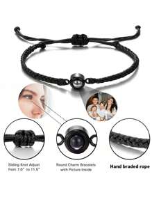 1件定制照片投影手链，不锈钢彩色编织情侣手链，适合男士、女士、情侣、家人，照片留念，节日、母亲节、父亲节、情人节和生日的个性化礼物，黑色、银色、金色，时尚、多彩、复古、简约、中性、休闲、可爱，可定制、个性化、独特，送给他的理想礼物，送给她、男朋友、女朋友、爸爸、妈妈、家人、朋友的理想礼物，适合周年纪念日、生日、毕业典礼、舞会、派对，定制时尚首饰