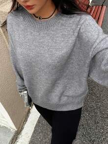 DEEKA 女款休閒時尚寬鬆舒適軟針織毛衣，秋冬款 - 灰色 - 查看 6