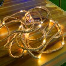 1 件 50/100 LED 麻绳灯串铜线灯太阳能 8 模式电源麻绳铜线灯串适用于圣诞节气氛装饰栅栏包裹户外庭院花园装饰