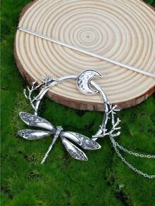 1个金属森林蜻蜓新月昆虫发夹，适合日常佩戴、盘发、发髻造型、发髻发片、发型设计发夹、发卡、抓夹、发夹、发卡、发饰、头部饰品、女士发饰 - 復古銀色 - 查看 2