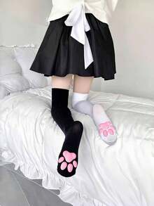 1/2 Pairs Of 3D Cat Claw Socks Cute Loli Long-Top Over-Knee Stockings, Three-Dimensional Silicone Padded Design At The Bottom, Anti-Hook Silk, Wear-Resistant Sexy Stockings - 1雙黑色 - 查看 7