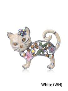 复古花卉猫咪胸针，镶嵌闪亮水钻 - 奇思妙想的猫咪别针，可用于外套/包包装饰和爱猫人士的礼物 - 貓(0462) - 查看 7