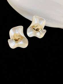 1 Par de Brincos de Botão Minimalistas com Flor Pregueada, Brincos Elegantes de Moda, Brincos Simples e Sofisticados para Mulheres, Ideais para Uso Diário, Reuniões, Festas e Festivais, Presente Perfeito