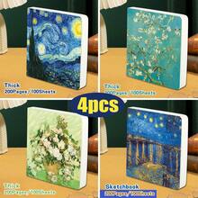 1 pieza/4 piezas Cuaderno de bocetos de Van Gogh, 200 páginas, papel en blanco, libreta de bocetos de viaje, portátil, dibujo a mano, libro de pintura DIY, pintura artística, suministros de pintura artística - 14 cm x 14 cm - Ver 16