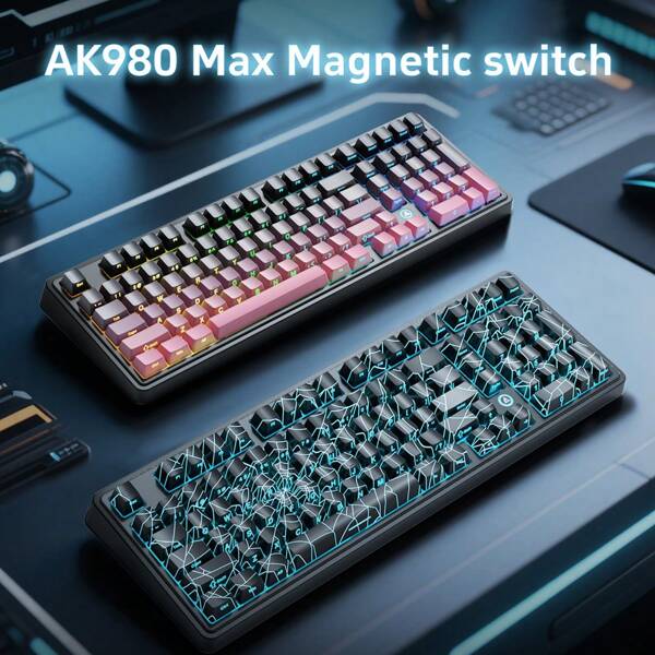 AJAZZ AJAZZ AK980MAX Clavier filaire à commutateur magnétique, structure GASKET personnalisée, commutateur magnétique complet, touches interchangeables à chaud, touches de haute qualité avec gravure latérale, RGB DIY