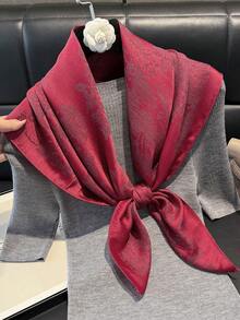 1 pezzo Elegante sciarpa quadrata in raso lucido di alta qualità con stampa floreale e fili d'argento, foulard di moda, foulard versatile per capelli, scialle, accessorio di protezione solare per donne e abiti