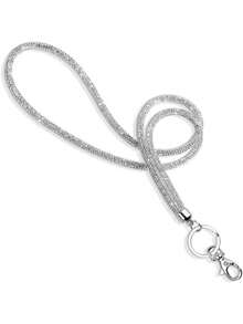 1 件水钻颈绳，可挂身份证和钥匙，31.5 英寸（约 80 厘米）闪亮颈带，带金属扣和钥匙圈，水晶挂绳，适用于办公室、白色、学校用品、返校