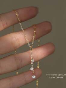 1件S925纯银水滴形锆石吊坠项链，几何Y形长流苏锁骨链，简约优雅，适合女性日常佩戴或作为礼物 - 金色 - 查看 4