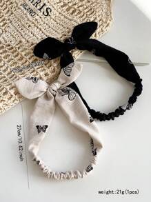 1 件优雅兔耳头带，黑白波尔卡圆点蝴蝶结设计，高品质缎面时尚头饰，百搭女士发饰配饰，蝴蝶结配饰，学校用品，学院风，头带秋季配饰