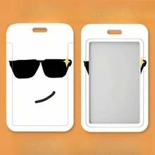 Tarjetero simple con diseño de emoticono, funda protectora para tarjeta de comida, tarjeta de autobús, tarjeta de identificación, tarjetero de identificación laboral, llavero integrado, nuevo - Tarjetero con correa de cuero - Ver 3