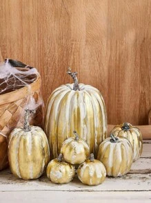 1set Artificial Pumpkins,Gold Plastic Pumpkin,4 Sizes For Halloween Thanksgiving Fall Party Harvest Table Decoration Supply Fake Pumpkin, Thanksgiving,Table Centerpiece Mantle Kitchen Wedding Friends Giving Party Home Decor