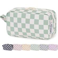 LSQ Narwey Small Checkered Makeup Bag For Purse Gift For Teen Girls Travel Makeup Pouch Mini Cosmetic Bag Cute Make Up Bags Zipper Pouch For Women And Girls Mint Green Checkerboard Small Hit - AA-MintGreenCheckerboard-Nhỏ - Xem 1