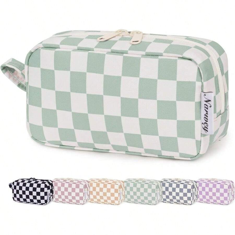 LSQ Narwey Small Checkered Makeup Bag For Purse Gift For Teen Girls Travel Makeup Pouch Mini Cosmetic Bag Cute Make Up Bags Zipper Pouch For Women And Girls Mint Green Checkerboard Small Hit - AA-MintGreenCheckerboard-Nhỏ - Xem 1