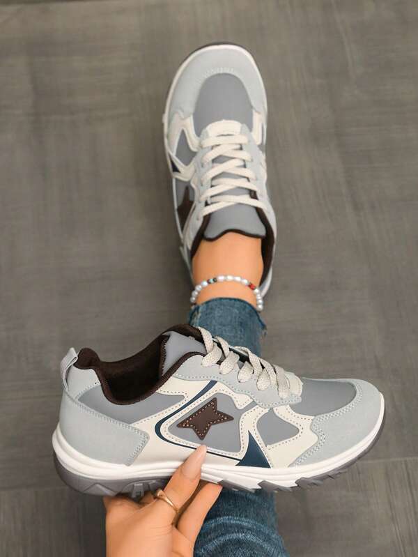 Women's Casual Sports Shoes, Solid Color Casual Preppy Retro Sports PU Leather Lace-Up College Style, Bouncy Shock-Absorbing Midsole, Dopamine Color Scheme, Lightweight Breathable Non-Slip Thick-Soled Chunky Sneakers, Suitable For Office, Home, Gym, Outdoor, All Seasons, Back To School, Comfortable Hiking Shoes, Work Commute Shoes, Simple Thick-Soled Casual Flats