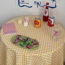 1 件复古花卉蕾丝边多色格子装饰防尘桌布，适合日常装饰和节日 - 橘黃色 - 查看 3