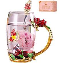 1. Special Occasion Gifts For Her 2. Enamel Butterfly Flower Glass Tea Cup Rose Red Coffee Mug 3. Mother's Day Presents For Mom Grandma Wife Female Friends - 玫瑰紅 - 查看 1